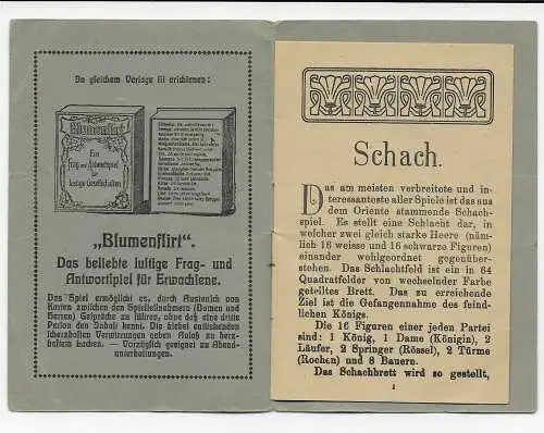 Kleines Heft Das Schachspiel, 8seitiges Innenheft mit Erklärungen, Kartenspiel