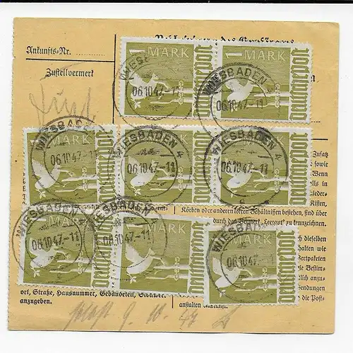 Carte de paquet Valeur de Wiesbaden par Landsberg/Lech, arrière.