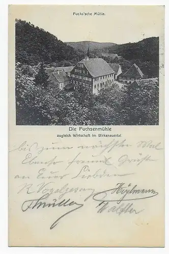 Ansichtskarte Fuchsenmühle/Birkenauertal/Weinheim 1909 nach Mannheim