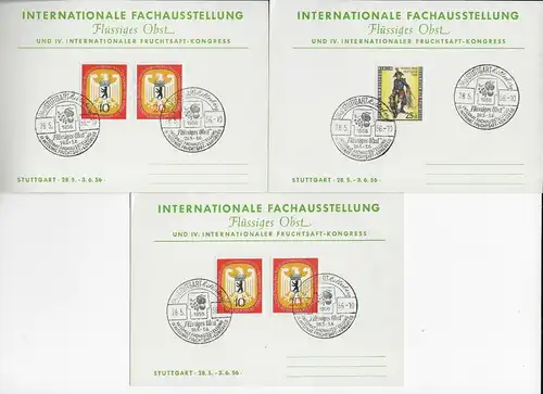 3x Cartes spéciales 1956: Exposition internationale Fruits liquides - Congrès du jus