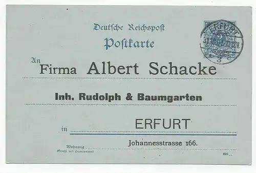 Ganzsache mit privatem Zudruck Erfurt 1901: Dampf-Sprit, Spirituosen, Fruchtsaft