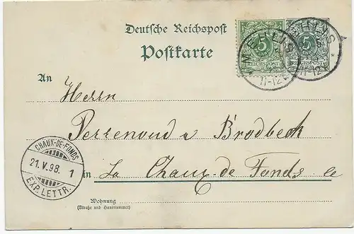 Postkarte Mehlis nach Chaux-de-Fons/Schweiz, 1898