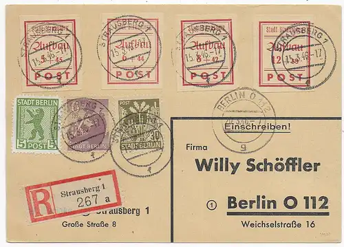 Postkarte Einschreiben Strausberg 1946 nach Berlin