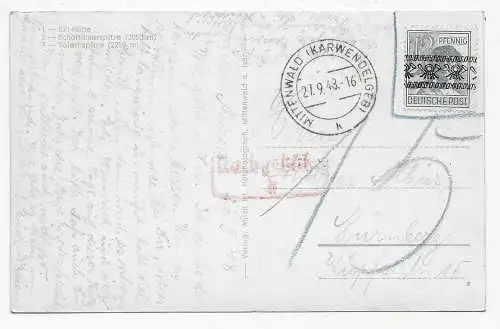 Ansichtskarte Hoher Kranzberg/Mittenwald/Karwendelgeb. 1948 nach Lüneburg