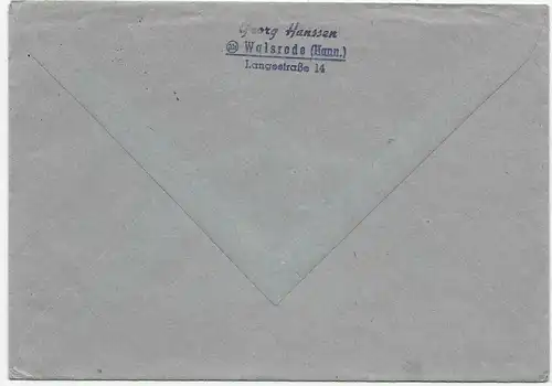 Drucksache Brief Walsrode 1953 nach Nürnberg