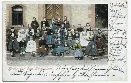 Trachtenkarte: Gruss aus dem Hessenland, Biedenkopf nach Marburg, 1902