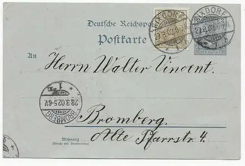 Affaire entière Carte postale Bixdorf 1902 à Bromberg, dos de la presse privée