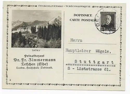 Tetchen/Elbe à Stuttgart. Envoyé en 1933