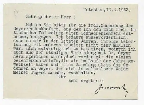 Tetchen/Elbe à Stuttgart. Envoyé en 1933