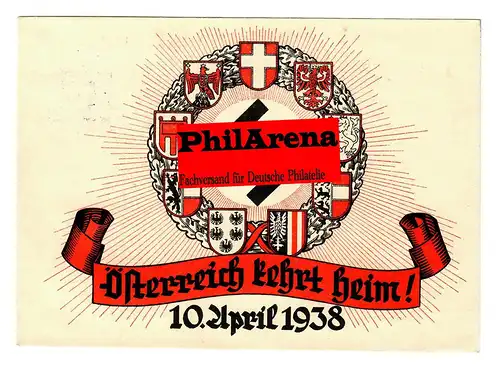 Karte zum Anschluss Österreichs 1938 mit 3 Sonderstempeln