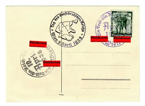 Carte de raccordement de l'Autriche 1938 avec 3 timbres spéciaux