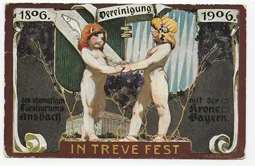 Ansichtskarte In Treue Fest, 1906, Ansbach nach Berlin