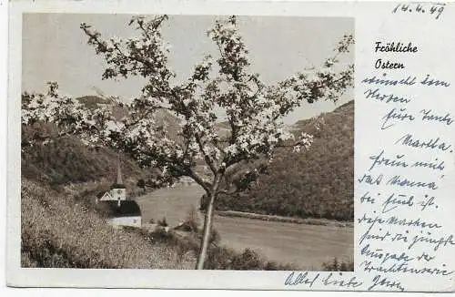 Carte de Pâques recommandée de Vienne en 1949 à PÂCHE, censure aliénée