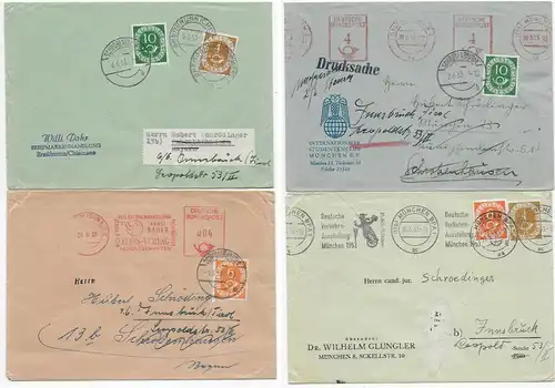 4x Lettres vers 1953, Schrobenhausen, Munich, dont 3x Renvoi