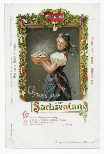 Trachtenkarte: Gruss aus dem Sachsenland, blanko
