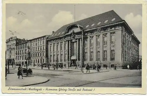 Ansichtskarte Litzmannstadt/Warthegau mit Postamt, 1942 nach Falkenstein