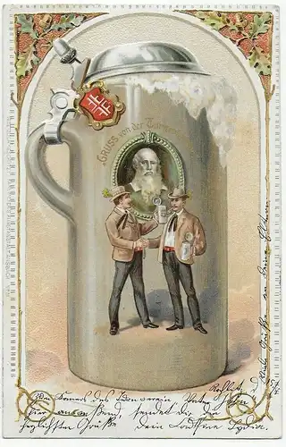 Carte de la cruche de bière, griffe de gymnastique, Rochlitz à Falkenstein, 1901