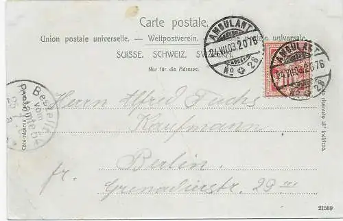 Ansichtskarte Glarus 1903 mit Bahnpoststempel Ambulant Nr. 26