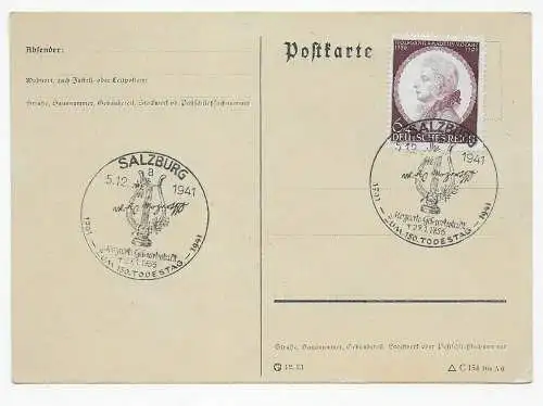 Sonderstempel Salzburg 1941, Mozart Geburtsstadt, 150. Todestag