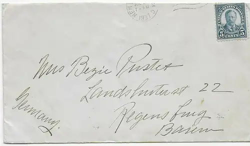 Lettre de New York à Ratisbonne ouverte en 1937, à l'arrière