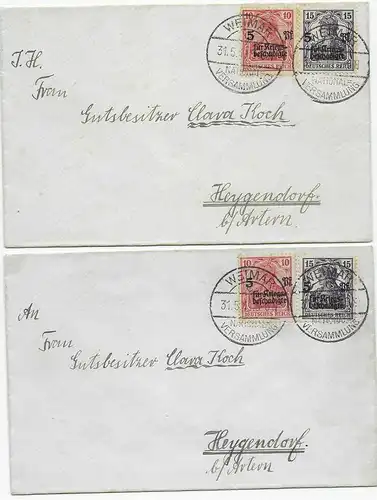 2x Briefe mit Sonderstempel Weimar -  National Versammlung, 1919 nach Heggendorf