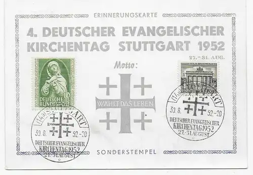 Sonder-Postkarte 4. Deutscher Evangelischer Kirchentag 1952, Stuttgart