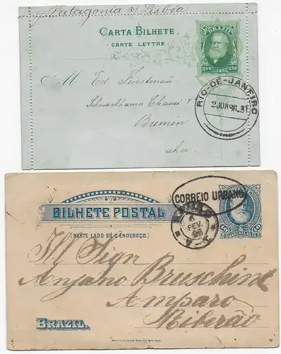 1x letter 1886 from Rio de Janeiro, 1 x postcard
