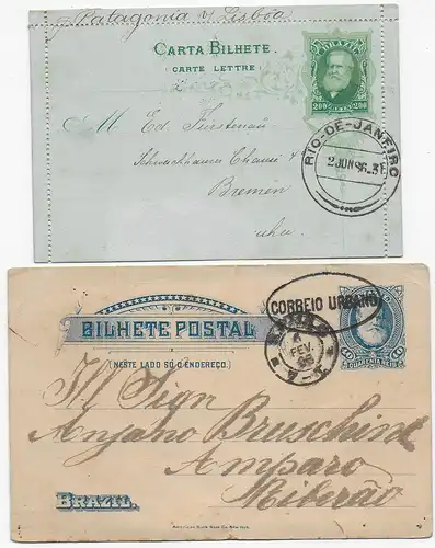 1x letter 1886 from Rio de Janeiro, 1x postcard