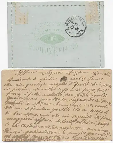 1x letter 1886 from Rio de Janeiro, 1x postcard 