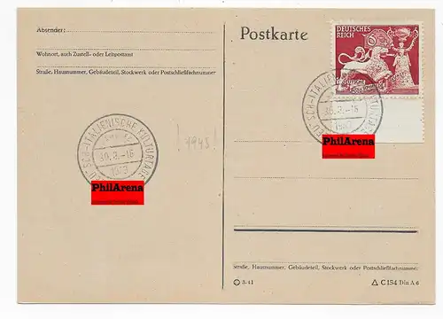 Carte postale avec cachet spécial Journées culturelles franco-italiennes 1943, Hambourg