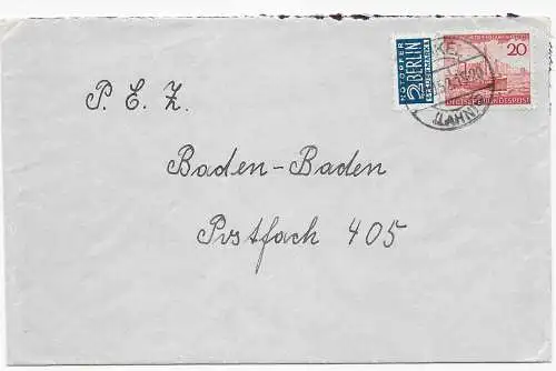 Brief von 1952 nach Baden-Baden