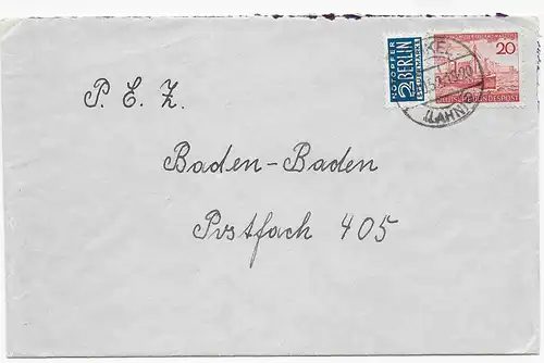 Lettre de 1952 à Baden-Baden