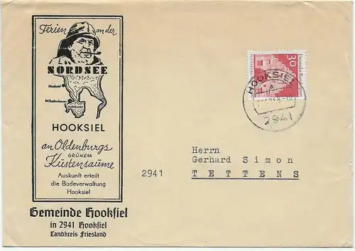 Lettre publicitaire municipalité Hooksiel/Friesland par Tettens, 1958