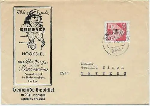 Lettre publicitaire municipalité Hooksiel/Friesland par Tettens, 1958