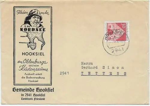 Werbebrief Gemeinde Hooksiel/Friesland nach Tettens, 1958