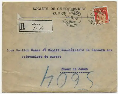 Inscription Zurich, 1916, Chaux de Fonds, Département des prisonniers de guerre russes