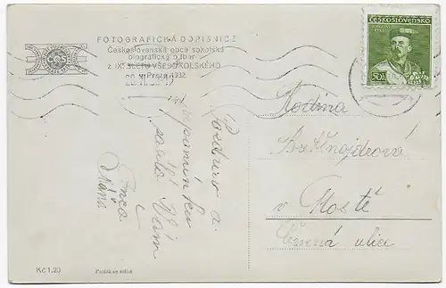 Carte postale Sletova-HRA - Tyrsuv Sen. Concours scolaires, 1932
