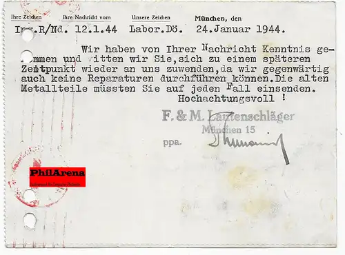Brief aus München nach Belgrad/Serbien mit OKW Zensur, Januar 1944