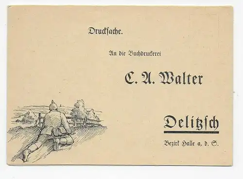 Drucksache Postkarte - Pickelhaube - der Buchdruckerei Delitzsch Bucherscheinung