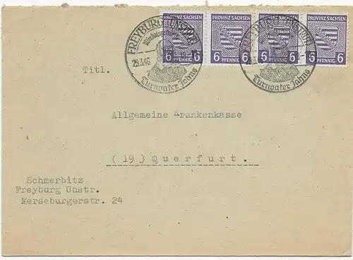 Freyburg 1946 avec le timbre spécial Turnpater Jahn à Querfurt