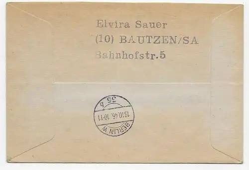 Einschreiben Bautzen 1946 nach Berlin, R-Zettel mit Formnummer