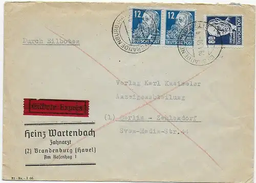 Eilbote Brandenburg 1950 vers Berlin-Zehlendorf