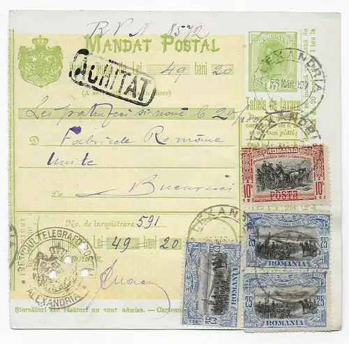 Paketkarte Alexandria 1907 nach Bucarest