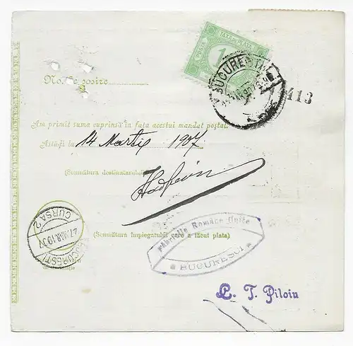 Carte de paquet Alexandria 1907 vers Bucarest