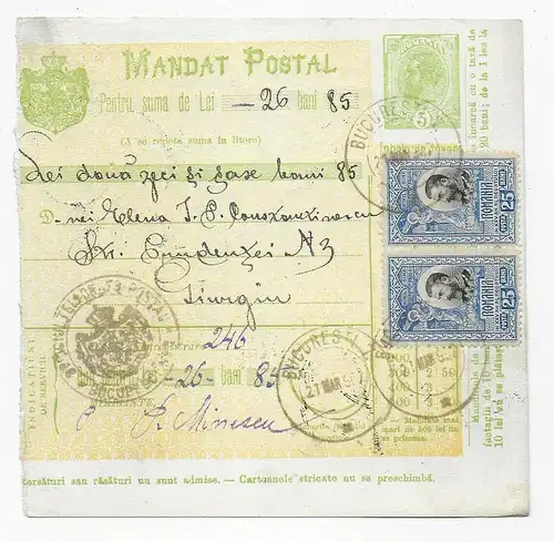 Paketkarte  Bucarest 1907 nach Giurgiu