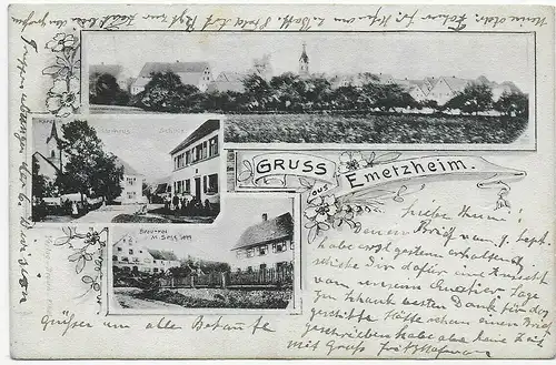 Carte postale d'aide Emetzheim/Taxe Weissenburg a. Sand vers Fürth, 1902