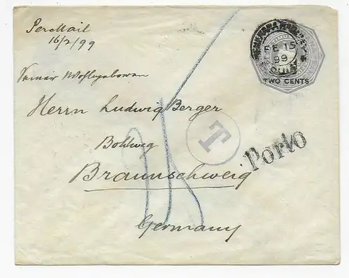 Demara 1899 to Braunschweig/Germany, Taxe. Guyana britannique