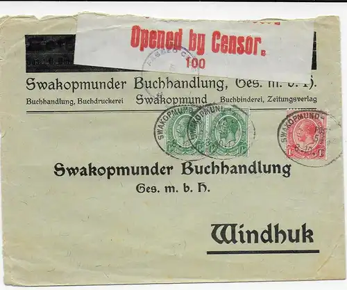 Swakopmunder Buchhandlung nach Windhuk, Opened by Censor 1917