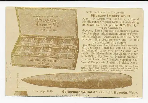 Ganzsache Antwortkarte Hameln 1912 nach Wolfenbüttel, Zigarrenwebung