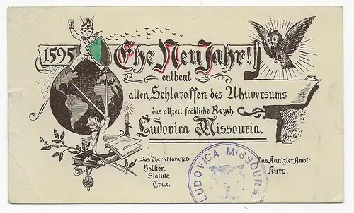 Ludiovica Missouria, New Year card New York, 1894, Saint Louis to Austria Oilmütz
